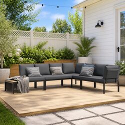 Outdoor Garden Sofa Set 4 Piece Modular Patio Furniture with Cushions Black