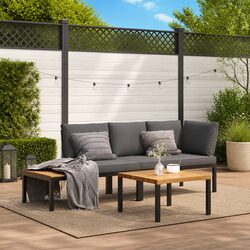 3 Piece Outdoor Garden Sofa Set with Cushions Patio Furniture Black Aluminium