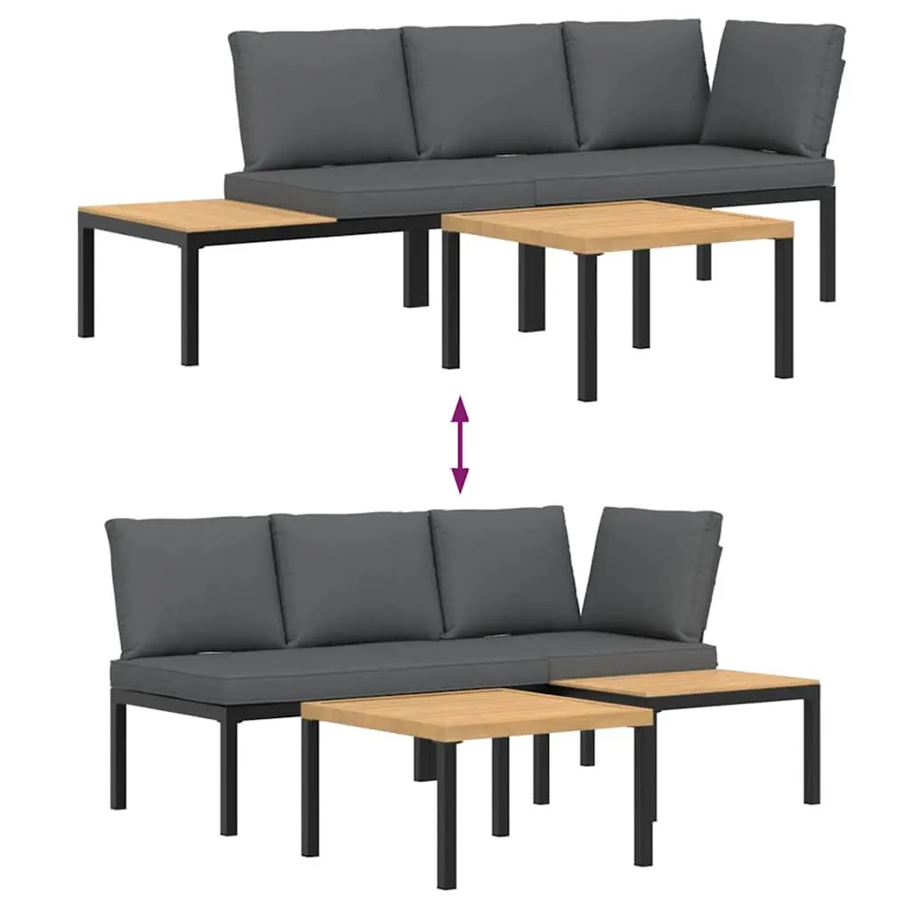 3 Piece Outdoor Garden Sofa Set with Cushions Patio Furniture Black Aluminium