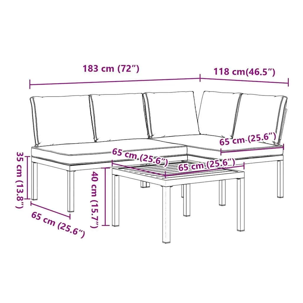 3 Piece Outdoor Garden Sofa Set with Cushions Black Aluminium Patio Furniture