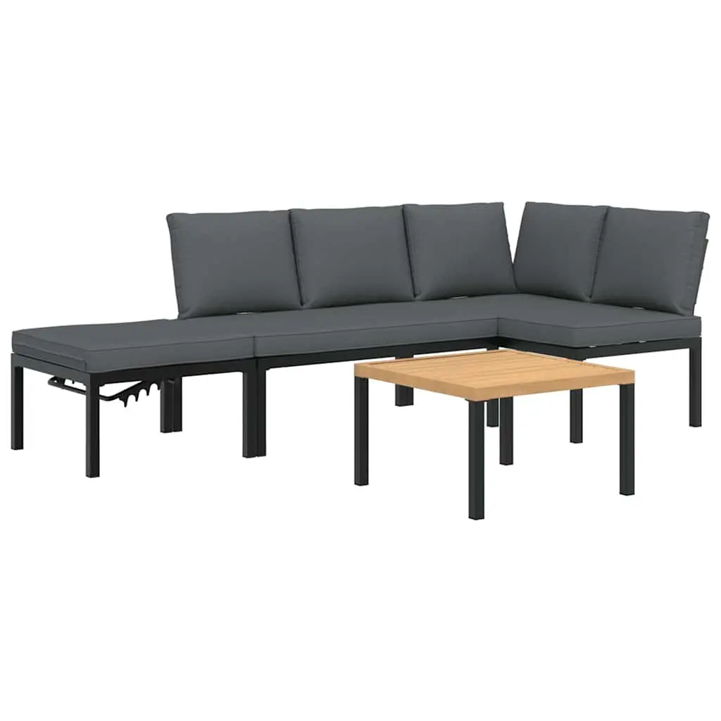 4 Piece Outdoor Garden Sofa Set with Cushions Black Aluminium Patio Furniture
