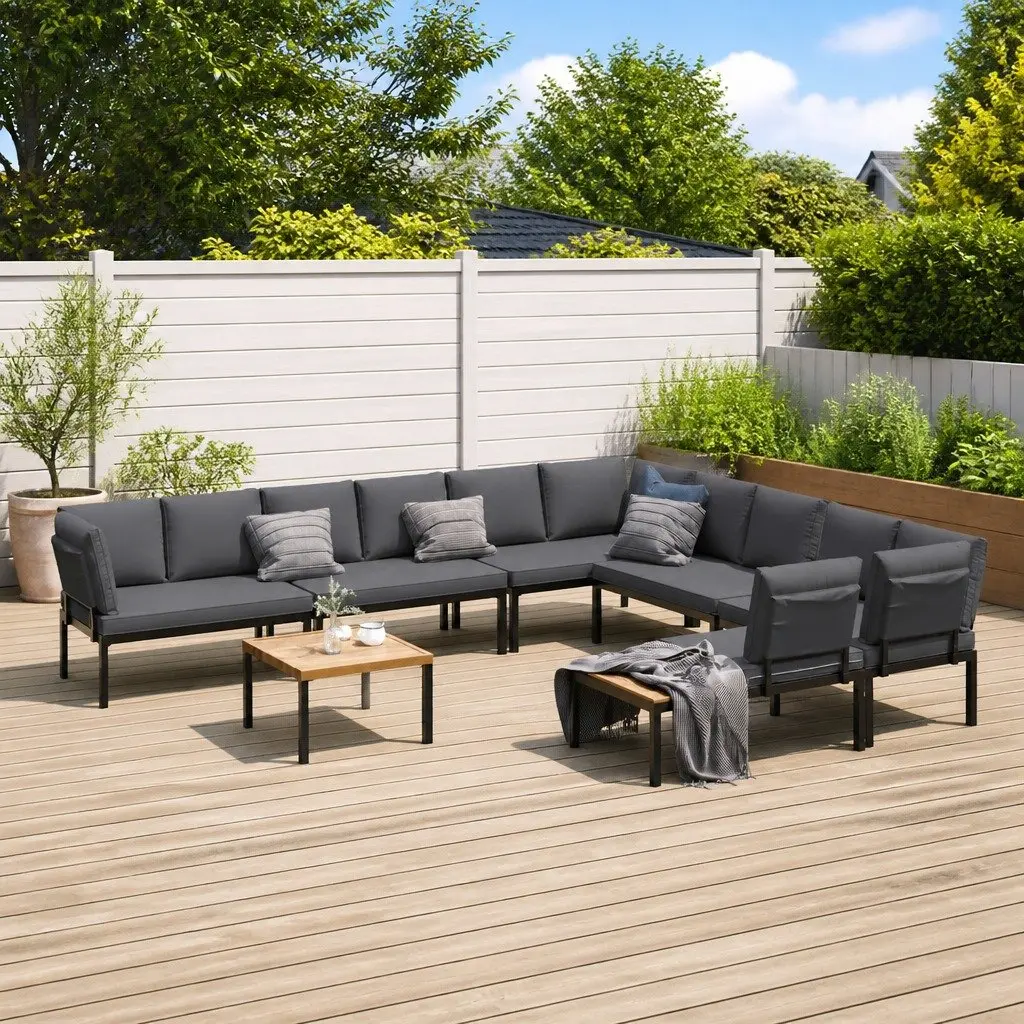 7 Piece Outdoor Garden Sofa Set Black Aluminium with Cushions Patio Furniture