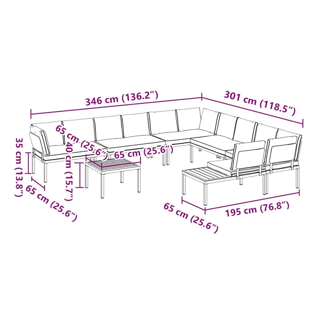 7 Piece Outdoor Garden Sofa Set Black Aluminium with Cushions Patio Furniture
