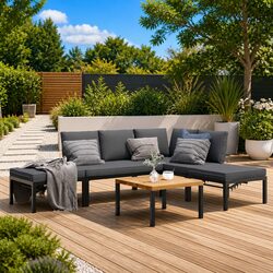 Outdoor Garden Sofa Set 5 Piece Patio Furniture Black Aluminium Modular Design