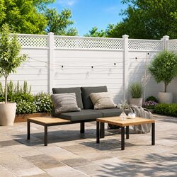3 Piece Outdoor Garden Sofa Set with Cushions Black Aluminium Patio Furniture