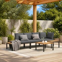 4 Piece Outdoor Garden Sofa Set with Cushions Black Aluminium Patio Furniture