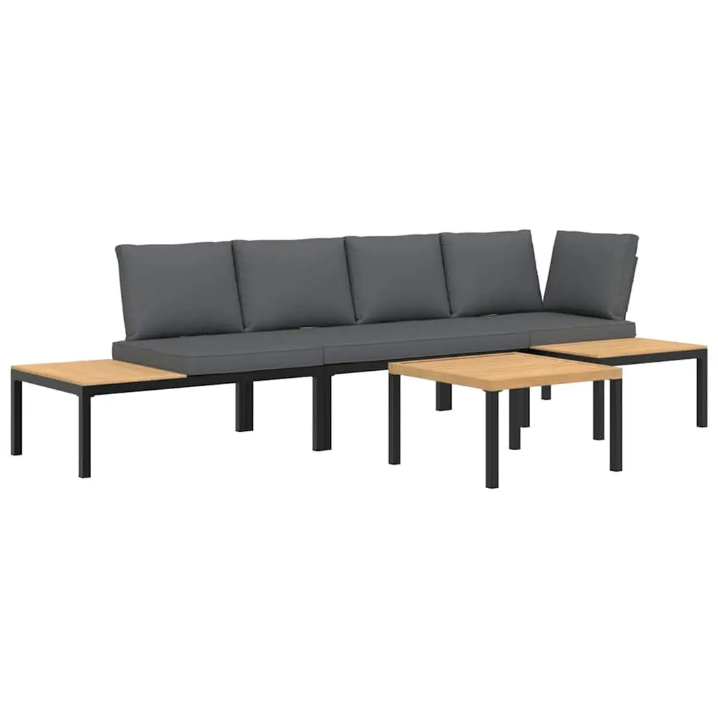 4 Piece Outdoor Garden Sofa Set with Cushions Black Aluminium Patio Furniture