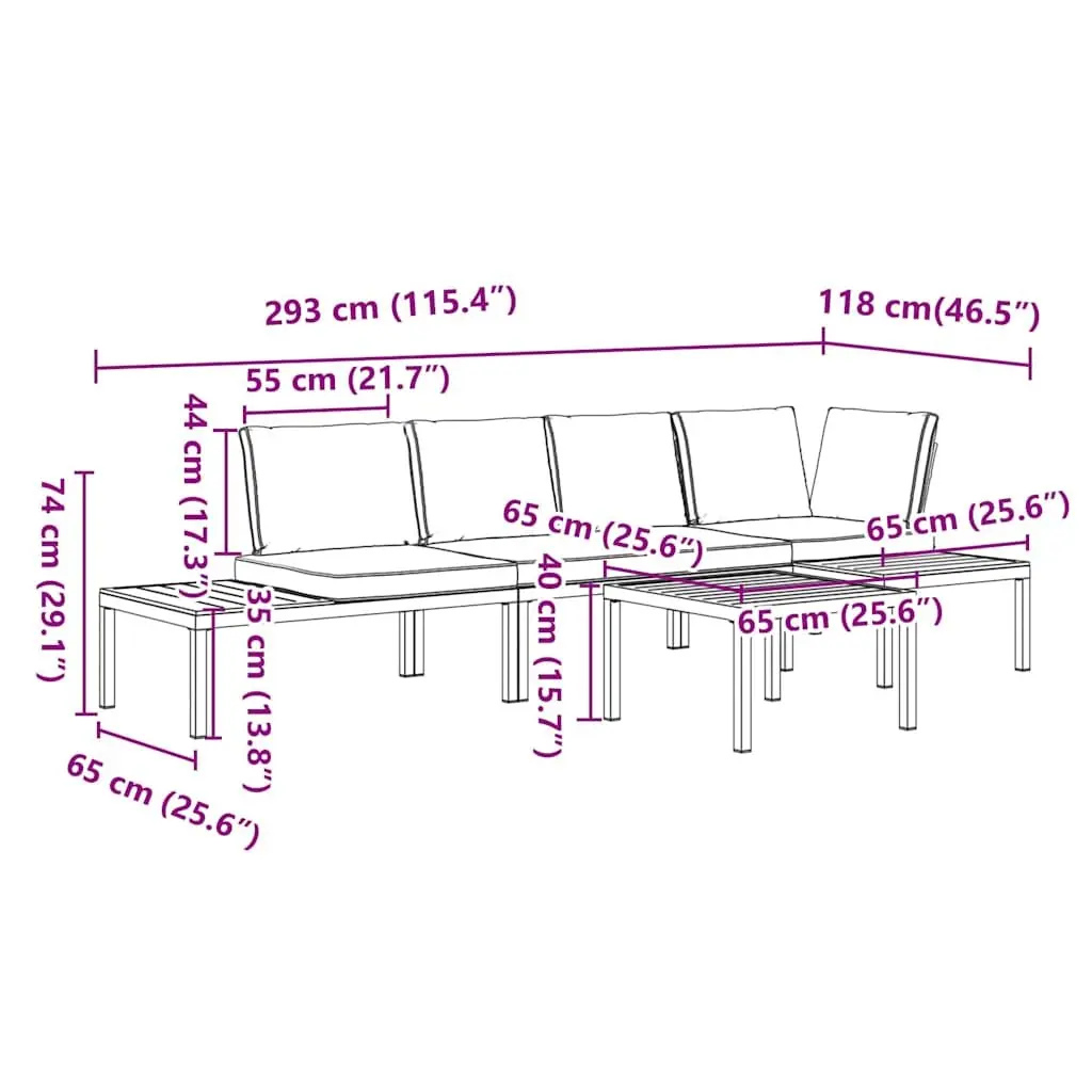 4 Piece Outdoor Garden Sofa Set with Cushions Black Aluminium Patio Furniture