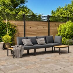 3 Piece Outdoor Garden Sofa Set with Cushions and Side Table Black