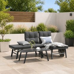 3 Piece Garden Bench Set Adjustable Lounger Outdoor Patio Furniture with