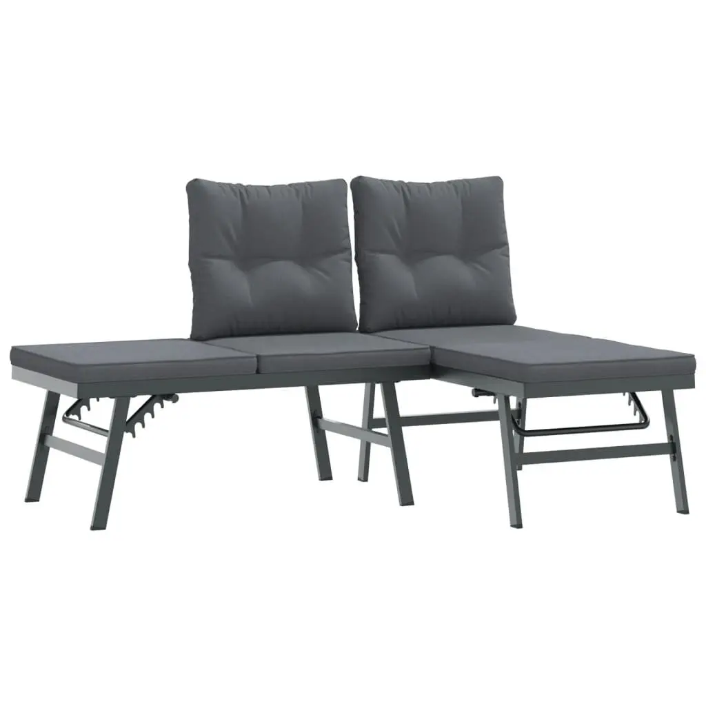 3 Piece Garden Bench Set Adjustable Lounger Black Powder-coated Steel Frame