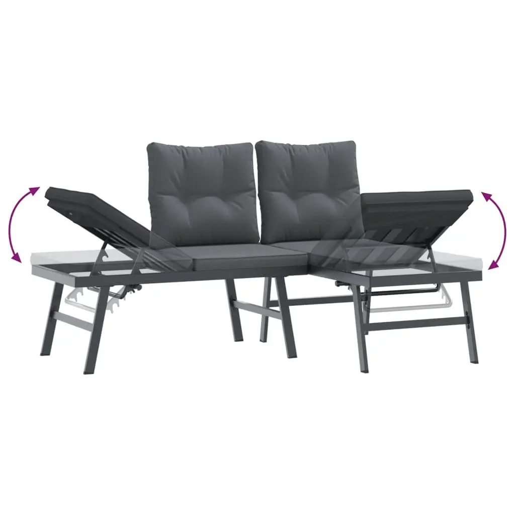 3 Piece Garden Bench Set Adjustable Lounger Black Powder-coated Steel Frame