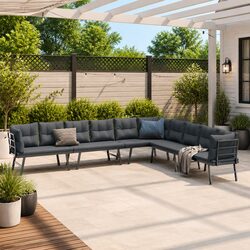 Outdoor Garden Benches Set 4 Piece Black Steel Frame Cushioned Patio Seating