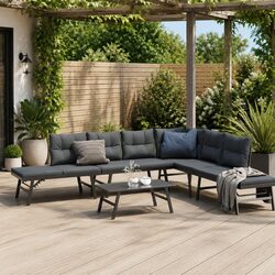 Garden Bench Set 5 Piece Outdoor Furniture Patio Seating with Cushions Black