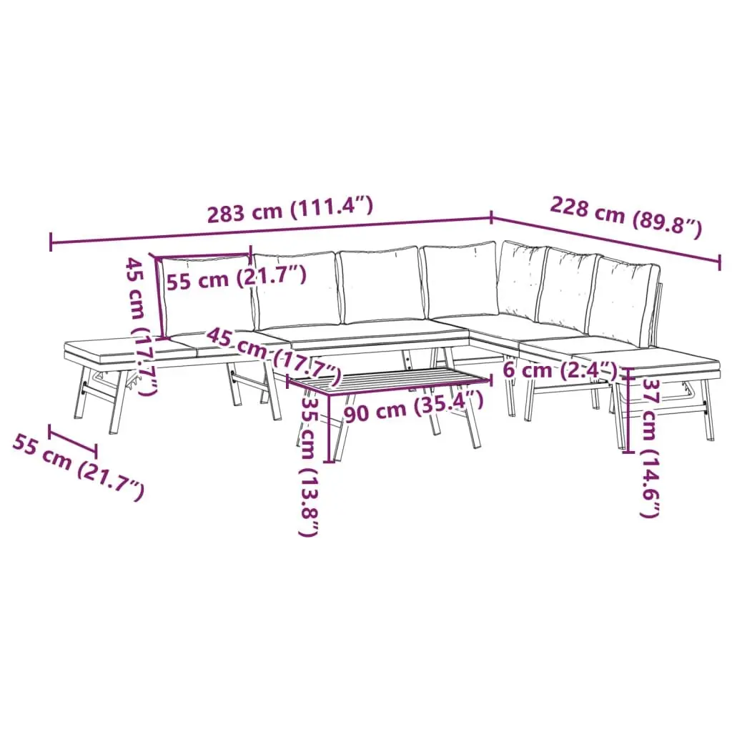 Garden Bench Set 5 Piece Outdoor Furniture Patio Seating Cushioned Black