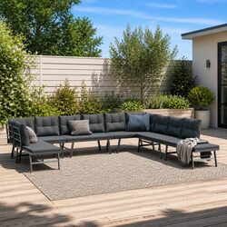 7 Piece Garden Bench Set with Adjustable Lounger Cushions Black Outdoor