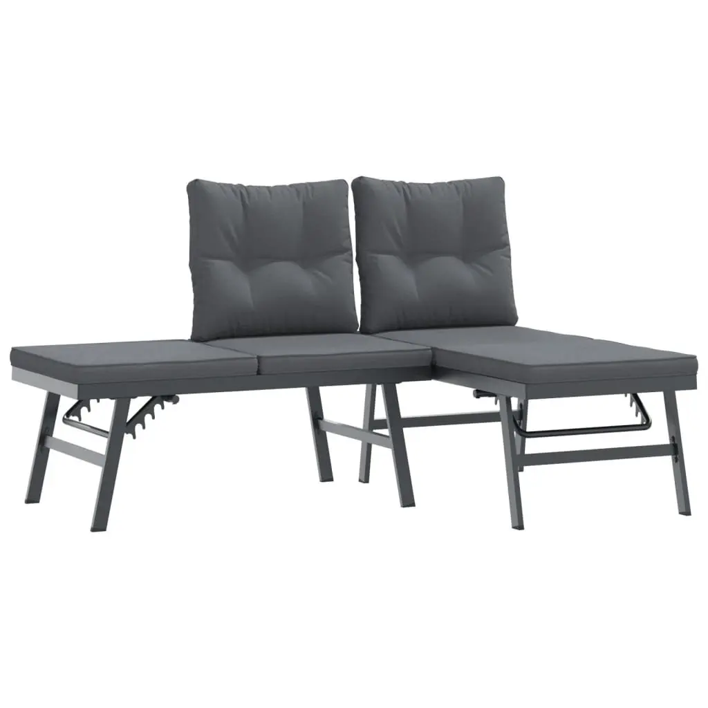 7 Piece Garden Bench Set Adjustable Lounger Cushions Black Outdoor