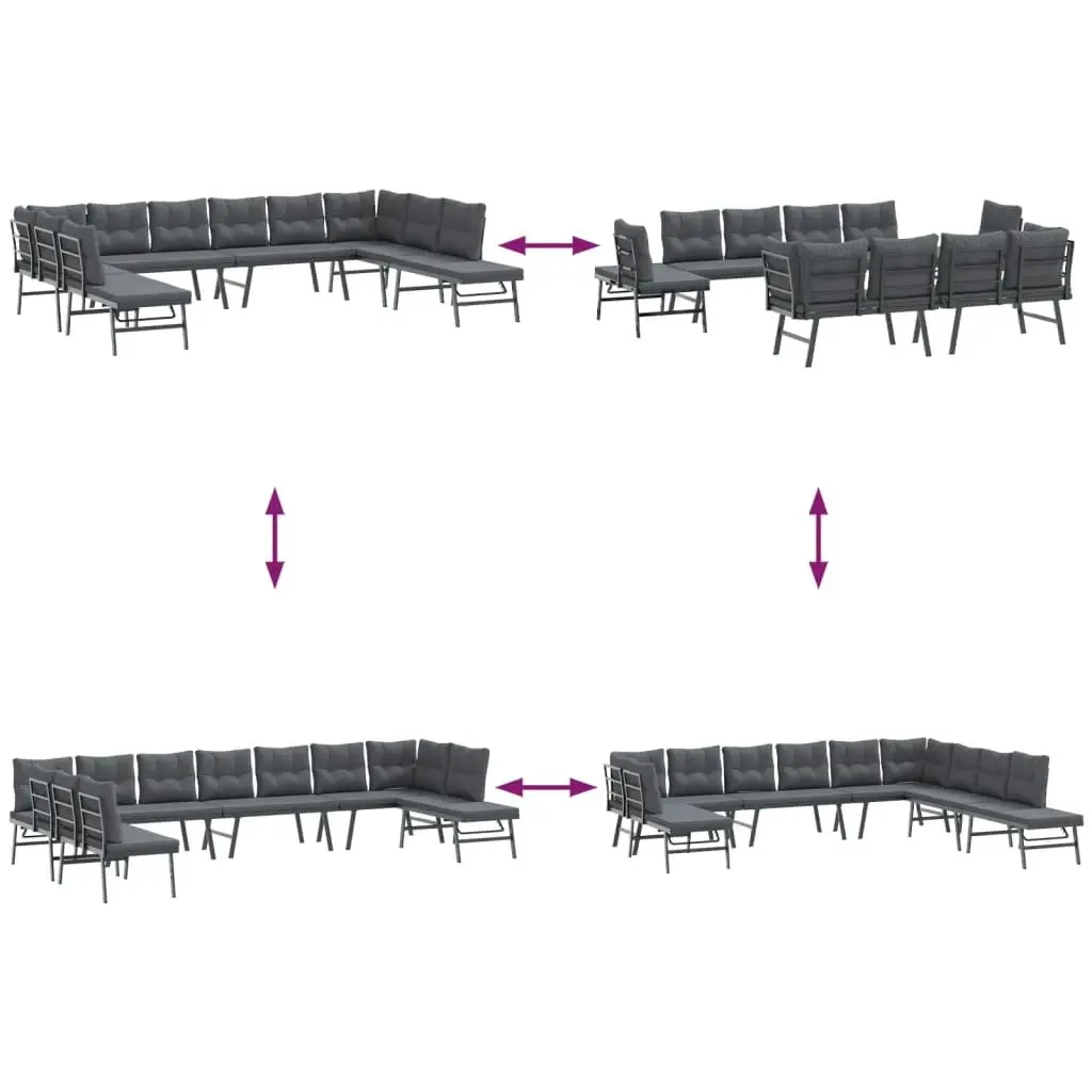 7 Piece Garden Bench Set Adjustable Lounger Cushions Black Outdoor