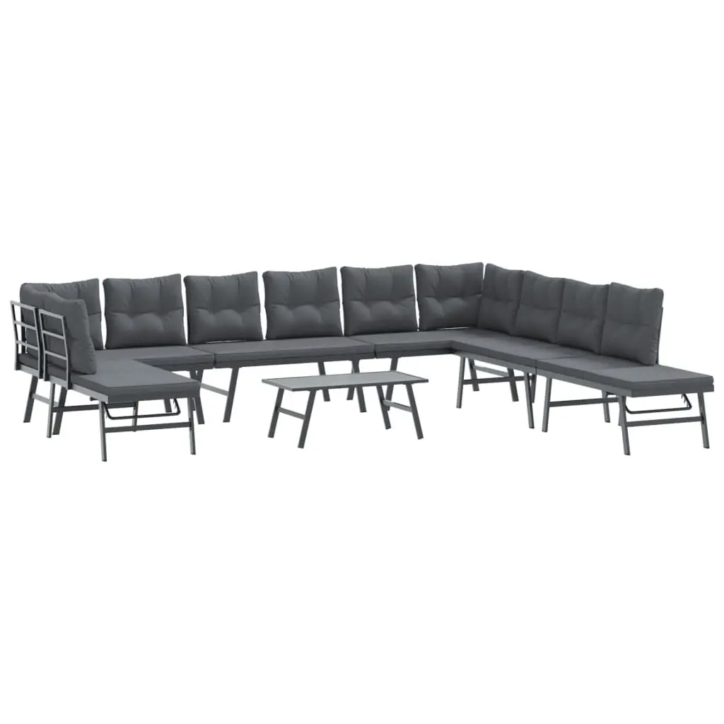 Garden Bench Set 6 Piece Outdoor Patio Furniture Black Steel Frame Cushioned
