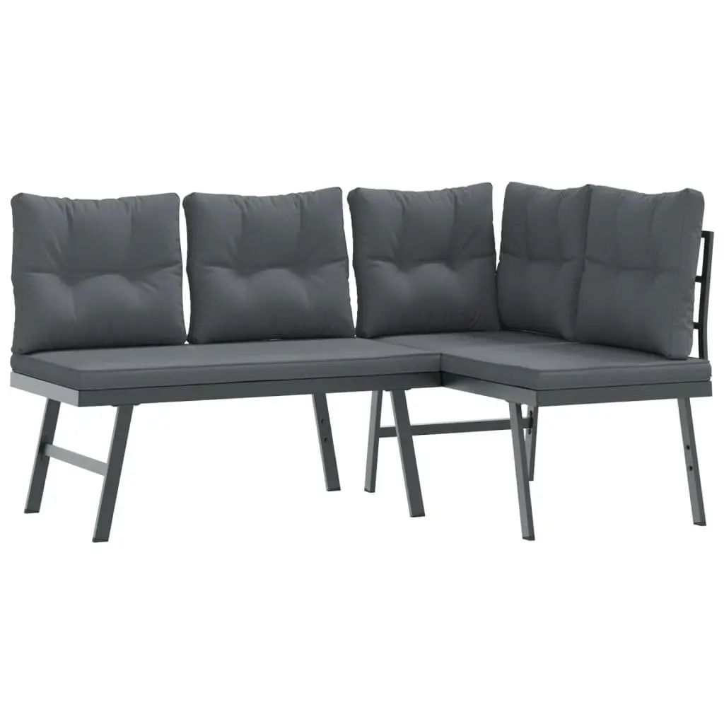 Garden Bench Set 6 Piece Outdoor Patio Furniture Black Steel Frame Cushioned