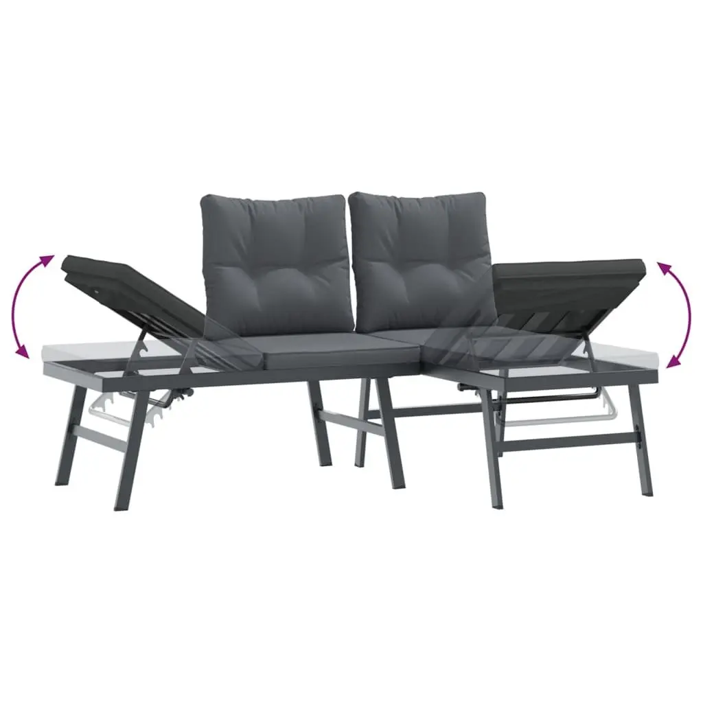 Garden Bench Set 6 Piece Outdoor Patio Furniture Black Steel Frame Cushioned