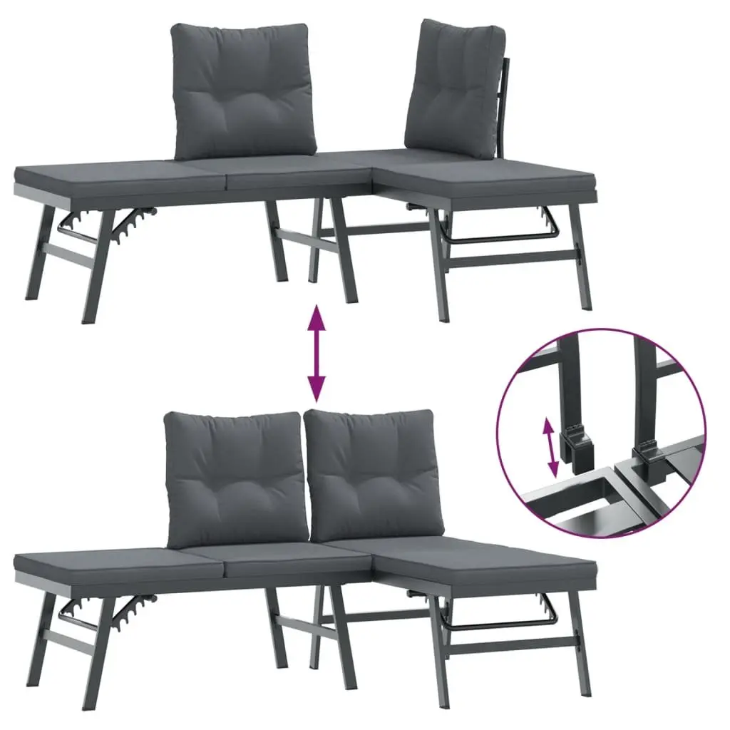 Garden Bench Set 6 Piece Outdoor Patio Furniture Black Steel Frame Cushioned
