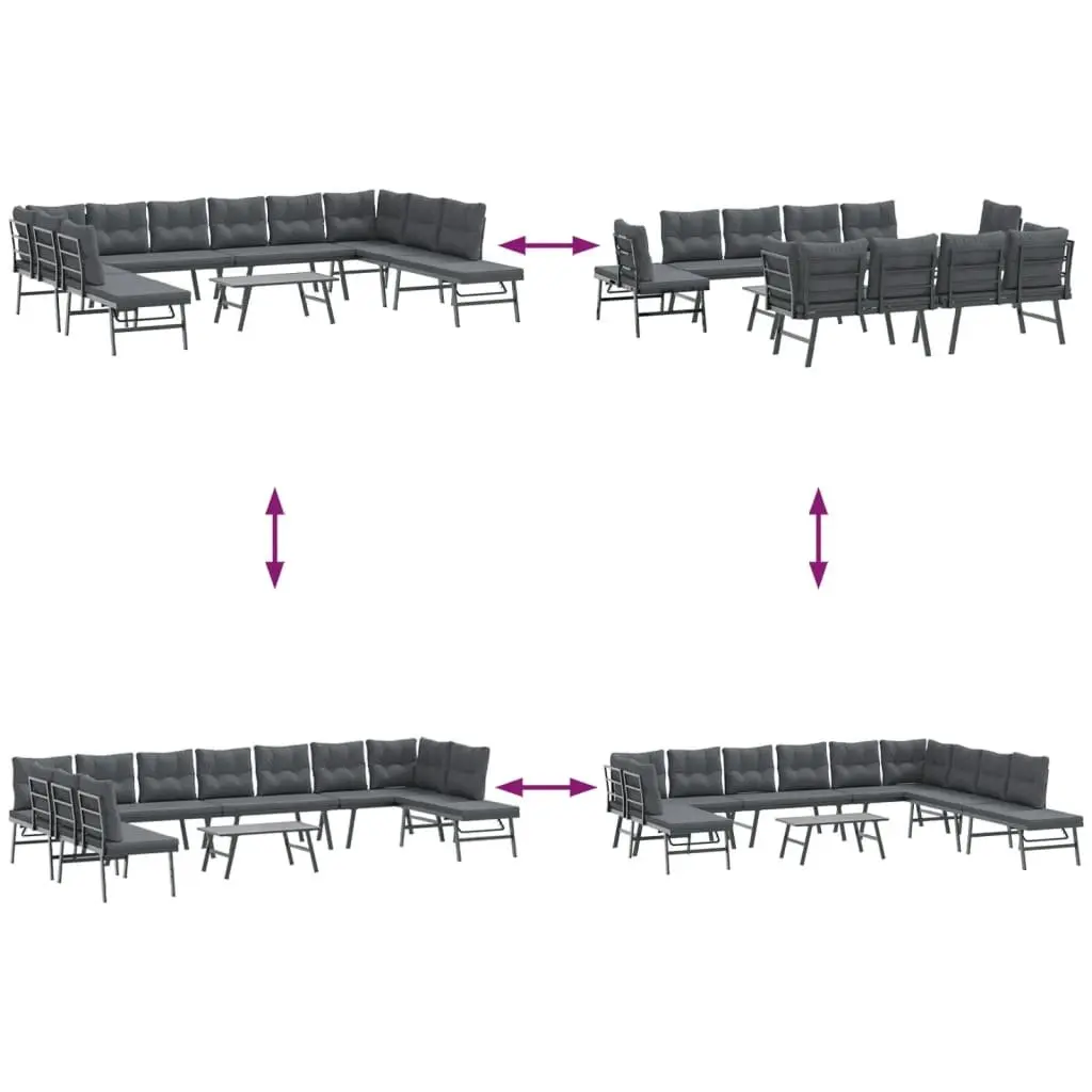 Garden Bench Set 6 Piece Outdoor Patio Furniture Black Steel Frame Cushioned