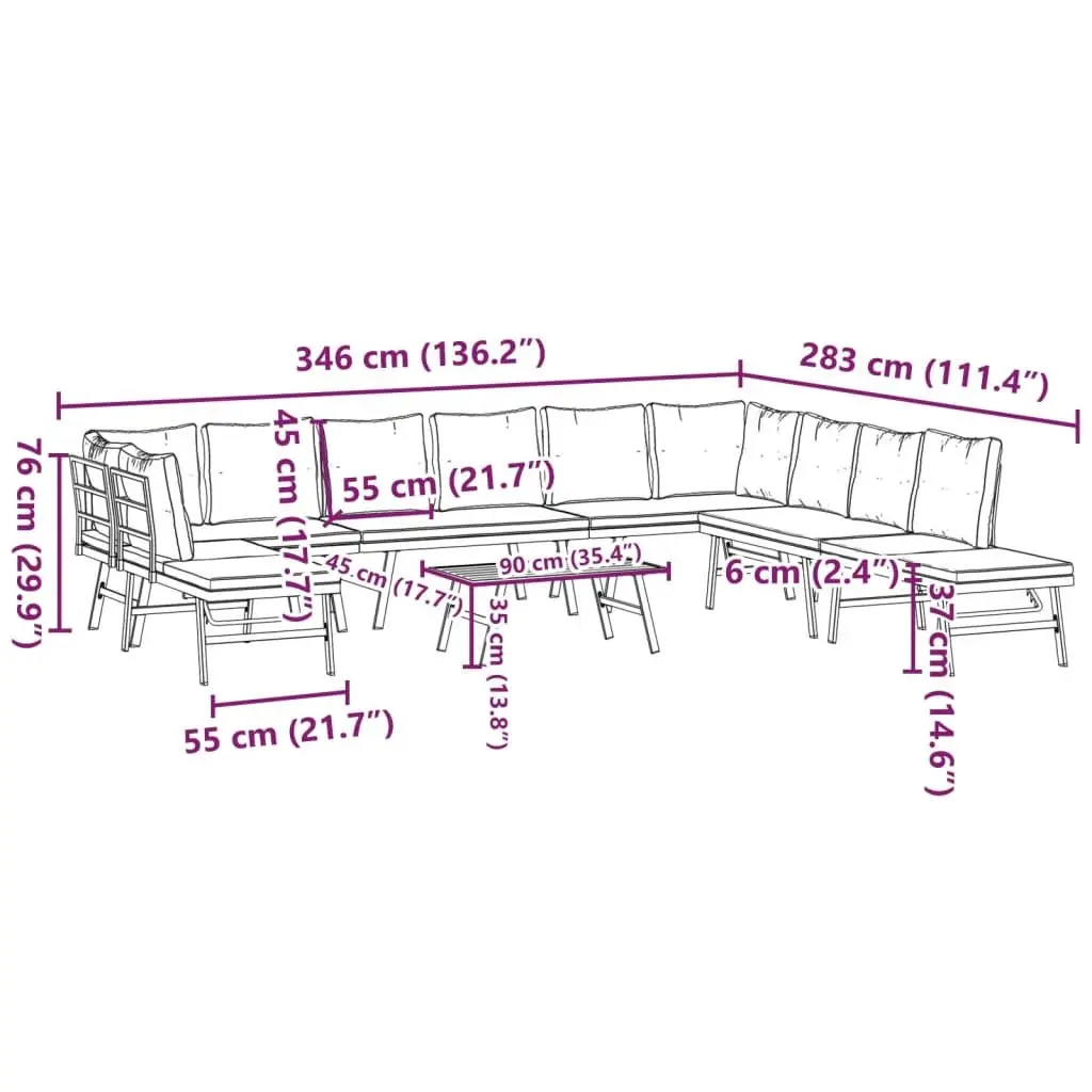 Garden Bench Set 6 Piece Outdoor Patio Furniture Black Steel Frame Cushioned