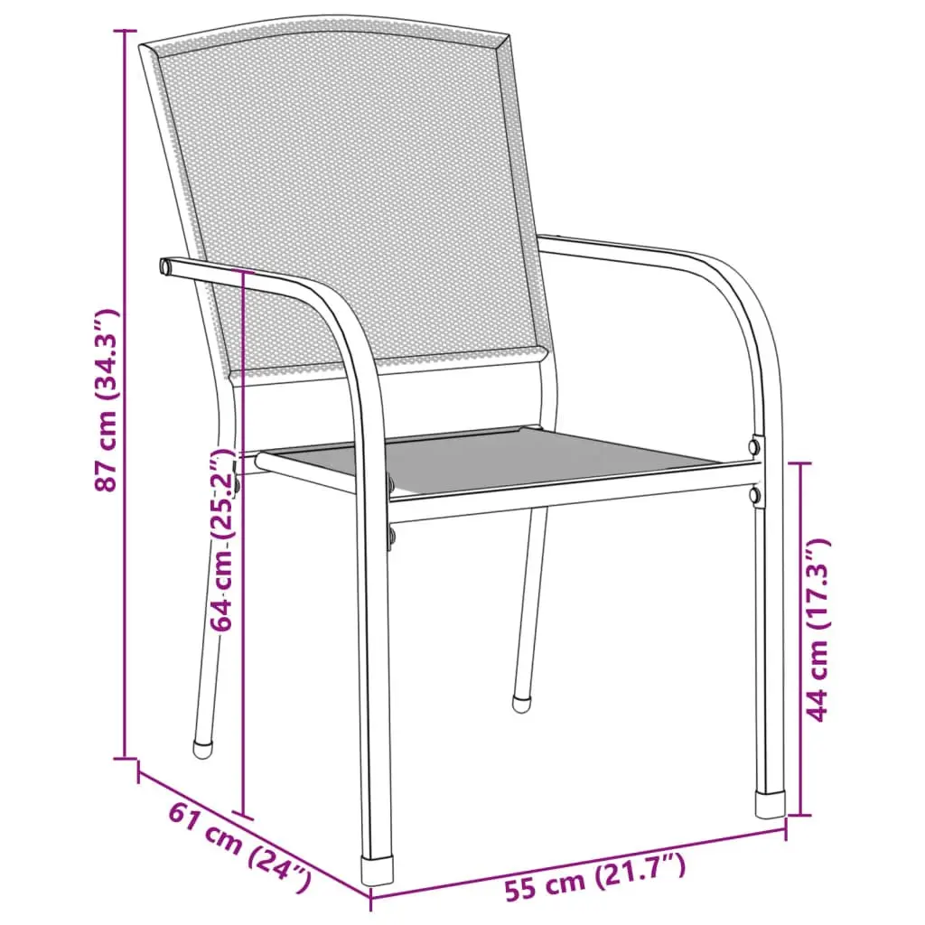 Stackable Garden Chair Set 3 Piece Powder-coated Steel Anthracite Outdoor Furniture