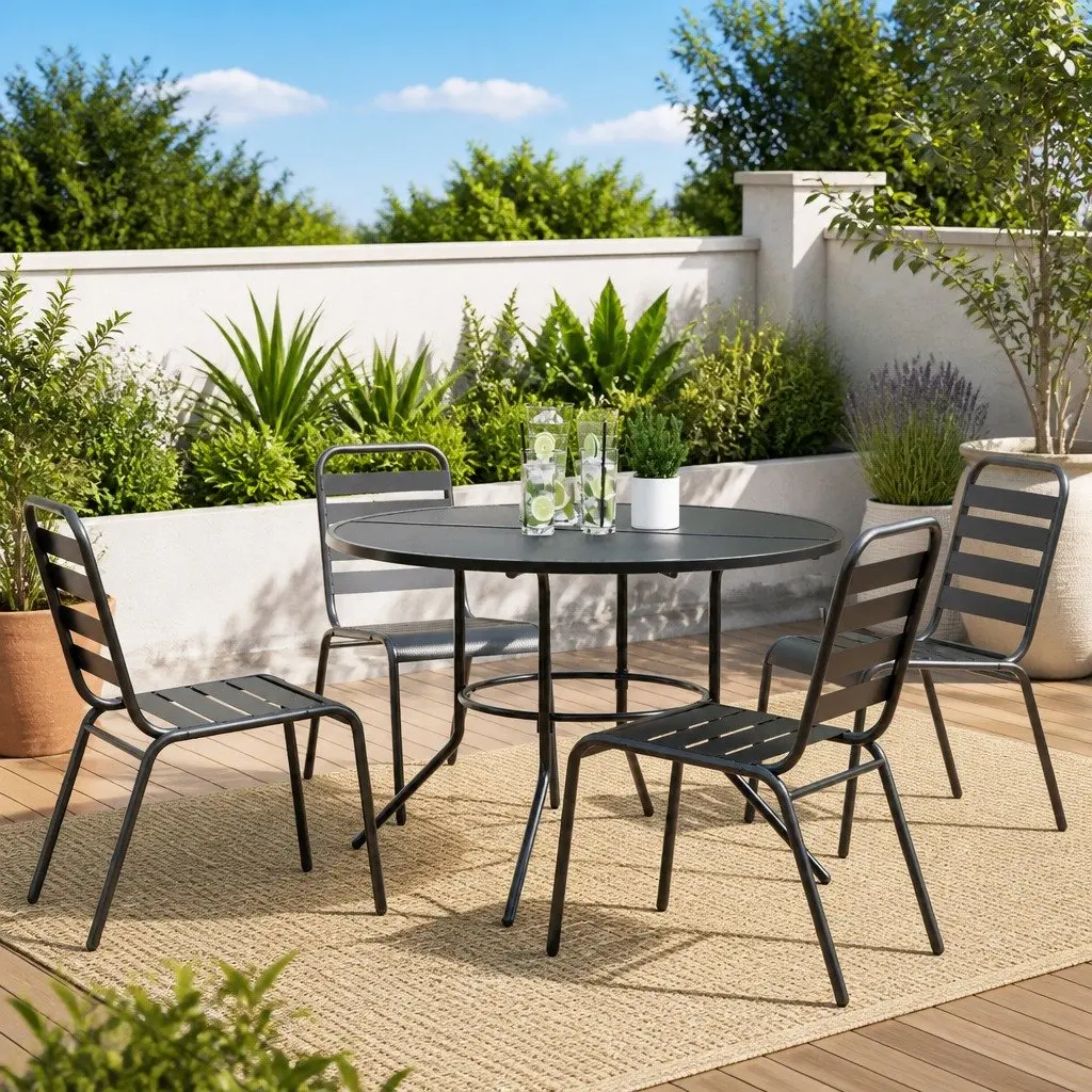 Stackable Garden Chair Set 5 Piece Anthracite Powder-coated Steel Outdoor Furniture
