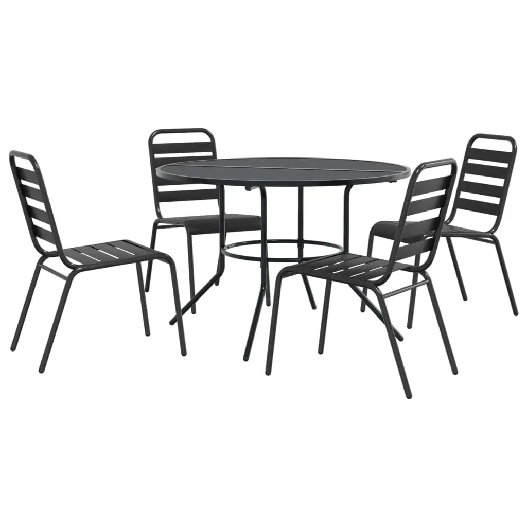 Stackable Garden Chair Set 5 Piece Anthracite Powder-coated Steel Outdoor Furniture