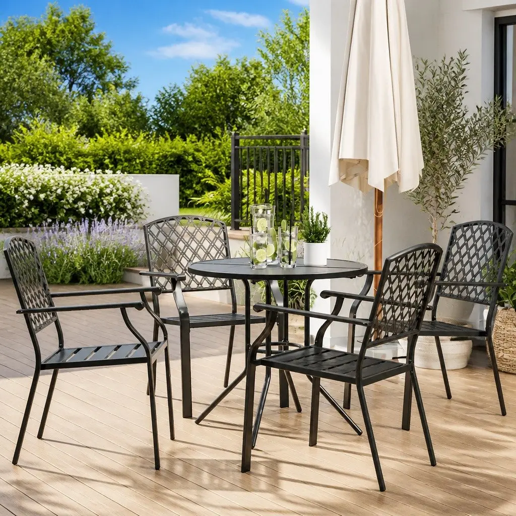 Stackable Garden Chair Set 5 Piece Anthracite Powder-coated Steel with Backrests and Mesh Tabletop