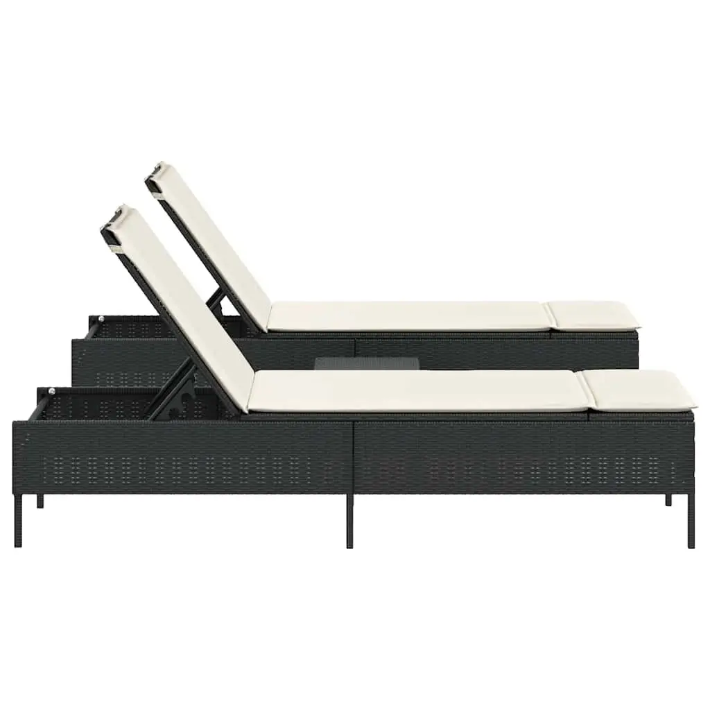 Sun Lounger Set Adjustable 3 Piece Black Poly Rattan Outdoor Garden Furniture