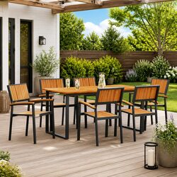 Garden Dining Set 7 Pieces Black Outdoor Table Chairs Acacia Wood Contemporary