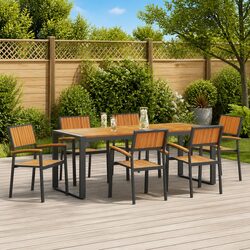 Garden Dining Set 7 Pieces Black Rectangular Outdoor Table Chair Patio Furniture