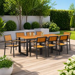 Outdoor Stacking Chair Brown Solid Acacia Wood Garden Patio Seating Set of 8