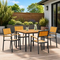 Garden Dining Set 5 Pieces Black Outdoor Table Chairs Patio Furniture Acacia