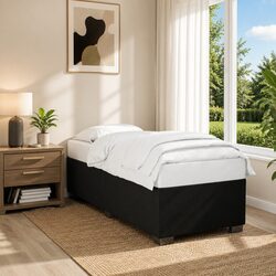 Bed Frame Black 90x190 cm Fabric Upholstered Slatted Base Bedroom Furniture