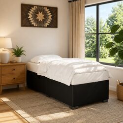 Black Bed Frame 90x190 cm Faux Leather Slatted Base Bedroom Furniture
