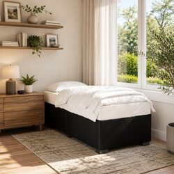 Black Bed Frame 90x190 cm Faux Leather Upholstered Platform Slats Support