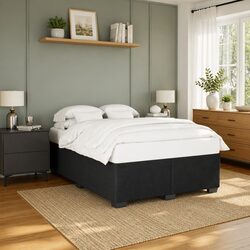 Double Bed Frame Black Velvet Upholstered Sturdy Feet Slat Support Bedroom