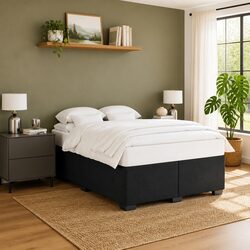 Queen Bed Frame Black Velvet Upholstered Bedroom Furniture with Wooden Slats