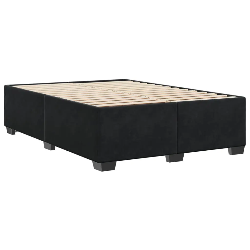 Queen Bed Frame Black Velvet Upholstered with Wooden Slats