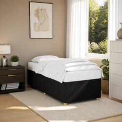 Bed Frame Black 90x190 cm Fabric Upholstered Slatted Base Bedroom Furniture