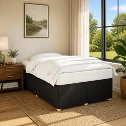 Double Bed Frame Black Fabric Upholstered Slat Support Bedroom Furniture