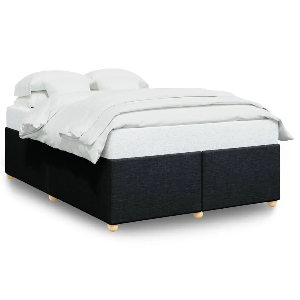Queen Bed Frame Black Fabric Upholstered Platform with Wooden Slats