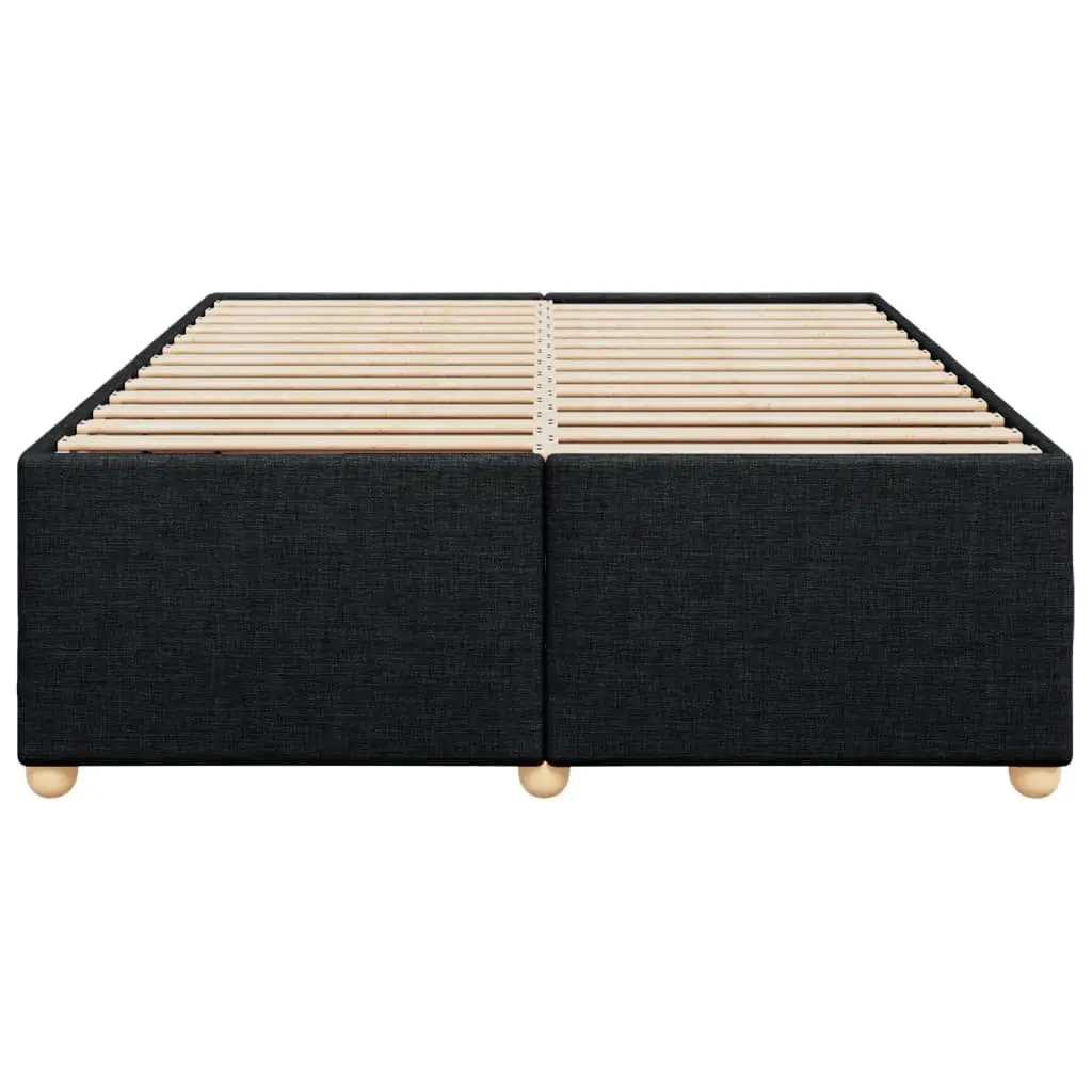 Queen Bed Frame Black Fabric Upholstered Platform with Wooden Slats