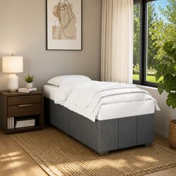 King Single Bed Frame Grey Fabric Upholstered Slat Base Bedroom Furniture