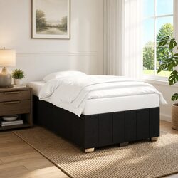 Double Bed Frame Black Fabric Upholstered Bedroom Furniture with Wooden Slats