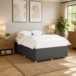 Double Bed Frame Grey Velvet Fabric Slats Support Bedroom Furniture